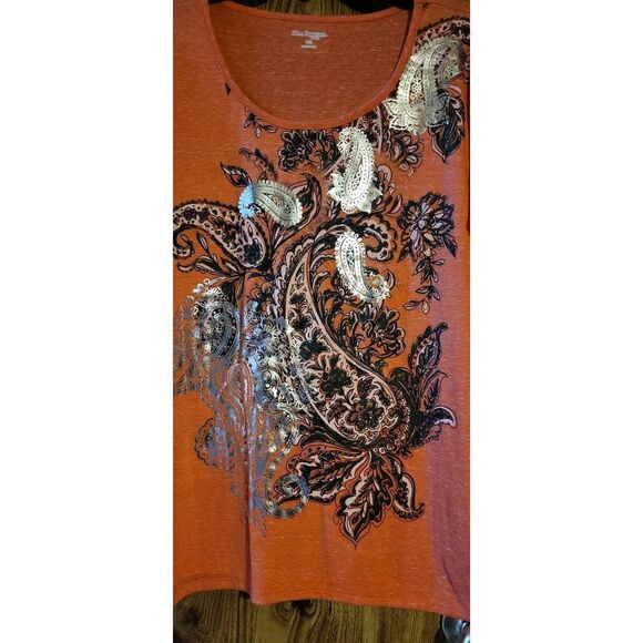 NWT Kim Rogers coral Paisley printed tee - Picture 2 of 6